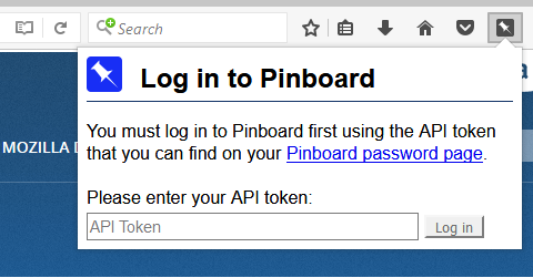 Pinboard Pin login dialog